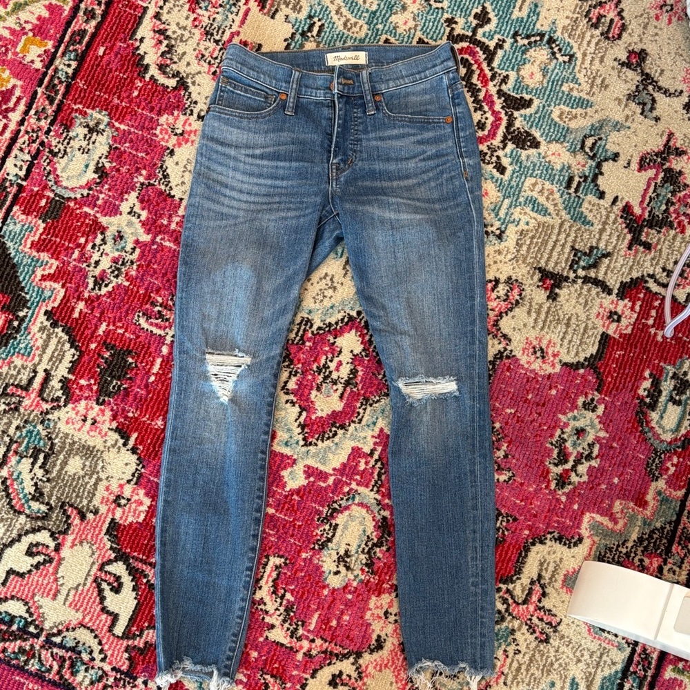 Madewell Distressed High-Rise Skinny Jeans - Blue Denim